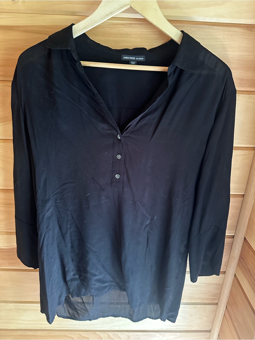 James Perse Black Lightweight Button Henley Tunic